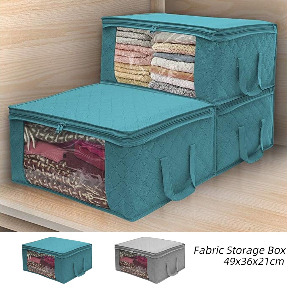 Kleidung Lagerung Kasten Falten Lagerung Tasche Klar Fenster Reißverschluss nicht gewebte Stoff Kleidung Organizer Korb Mit 49x36x21cm