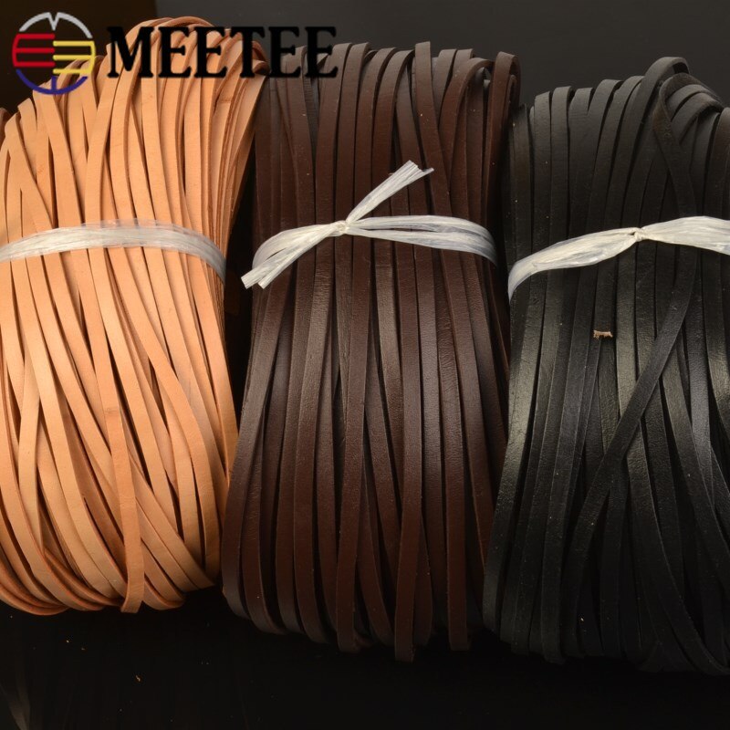 10Meter Meetee 3mm 5mm Natürliche Leder Seil Gewinde Flach Schnur Armbinde Schmuck Erkenntnisse gewebte Seile Halskette DIY crafs Material