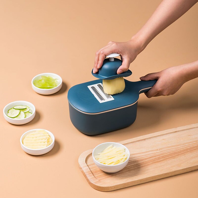 Gemüse Cutter mit Ablauf Korb Verstellbare Schredder 4 Klinge Veggie Reibe Lebensmittel Schneidemaschine Kartoffel Aufschnittmaschinen Gemüse Zerhacker