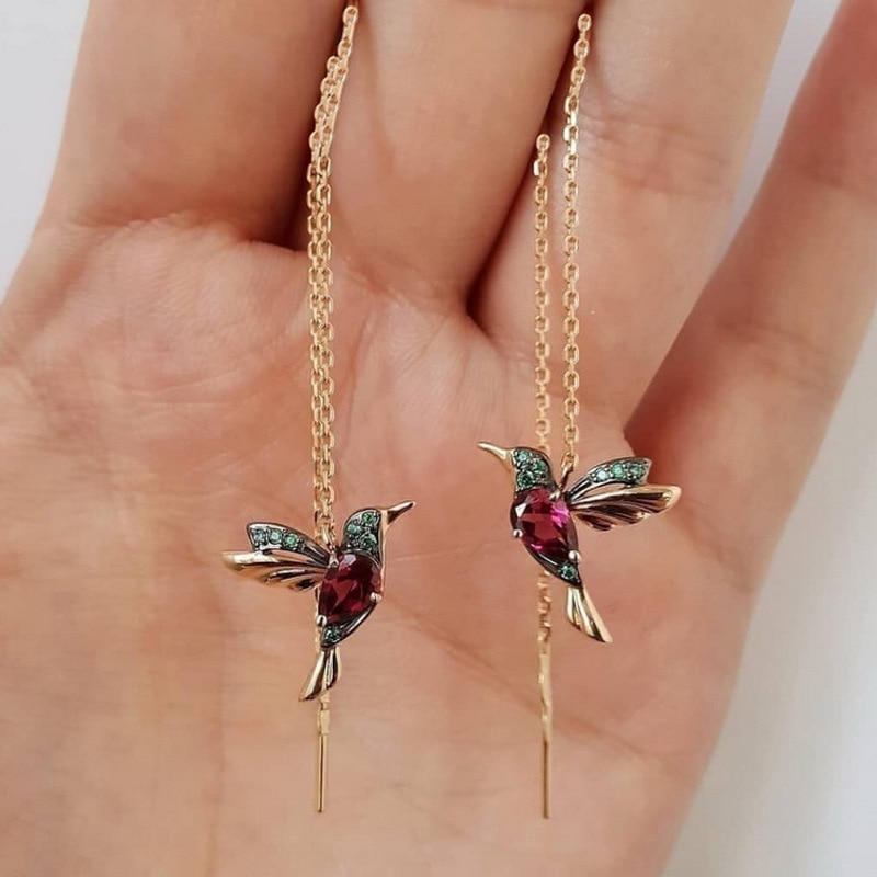 Lange Tropfen Ohrringe Nette Vogel Lange Quaste Ohrringe Kristall Anhänger Kleine Ohrringe Schmuck für Frauen Quaste Ohrringe