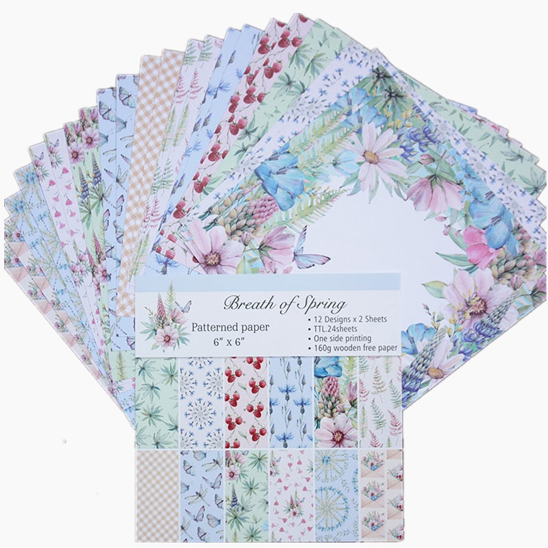 24 blätter 6 'X 6' Hauch Von Frühling gemusterten papier Pad Scrapbooking papier packung handgefertigt papier handwerk Hintergrund Pad Alinacraft