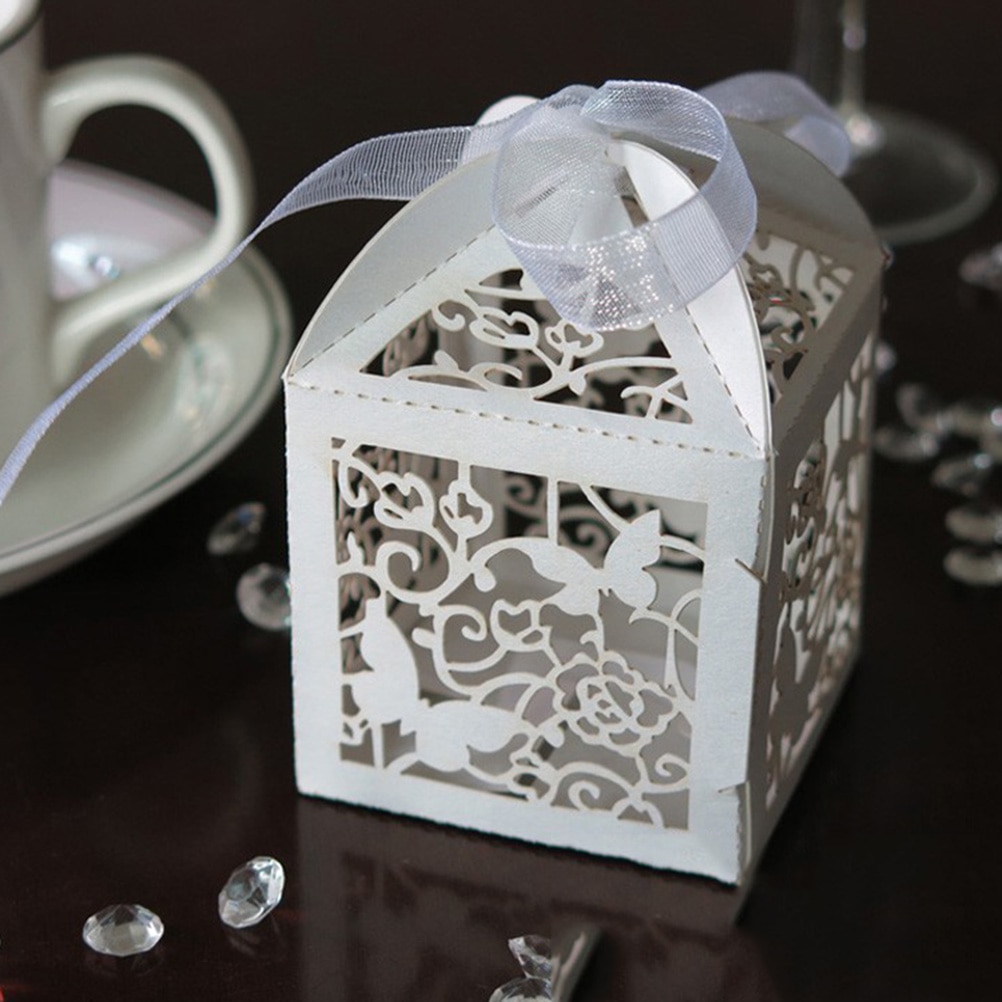 10 Stck Weißen Perlmutt Papier Kasten Hochzeit Party Favor Schmetterling Papier Süßigkeiten Boxen Mit Band Auf
