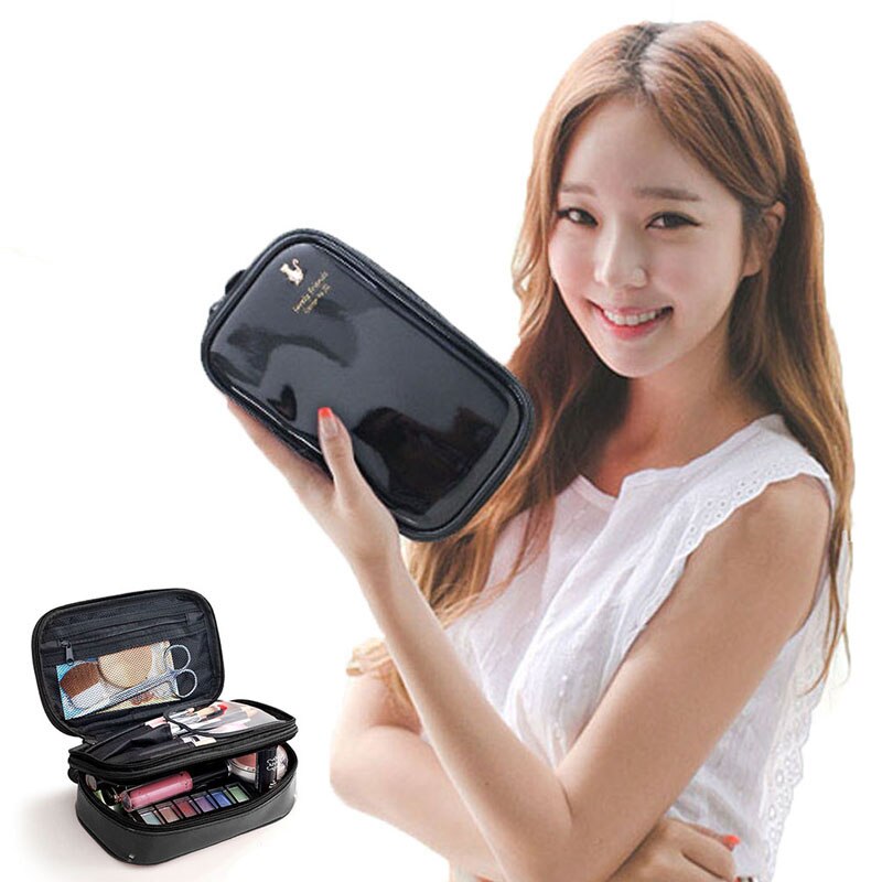 Frauen Wasserdichte PU kosmetik tasche Reise organizerDouble schicht Machen hoch tasche Hohe kapazität Kosmetische fallen Schönheit-Fall lagerung taschen