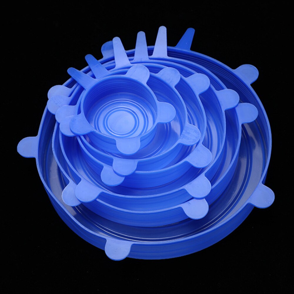 Wiederverwendbare Lebensmittel Silikon Deckel einstellen Lebensmittel wickeln PP strecken Deckel Lebensmittel Silikon Abdeckung Kunststoff Deckel Saran wickeln GäSprosse Deckel 6 teile/paket