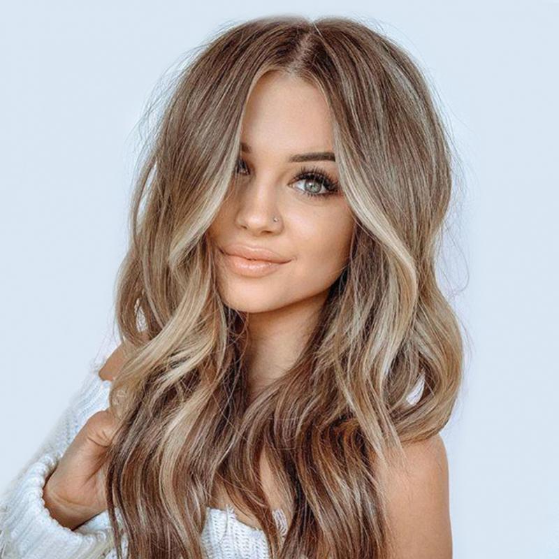 golden Perücken hoch Temperatur Fiber Perücke Haarteil Frauen's lang lockig Perücken Braun Gold blond wellig Haar Ombre Party Perücke