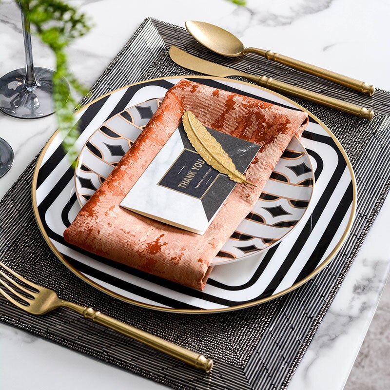 Luxtry Schwarz Weiß Klassische Diamant Geometrie aufbringen Erzähler Keramik Nachtisch Platten Steak Gerichte Portion Hause Geschirr einstellen