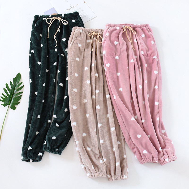 Flanell Schlafanzug Hosen Salon Tragen Schlaf Böden Für Frau Herbst Winter Dicke Warme Nacht Hosen Nachtwäsche Hosen Damen Hosen