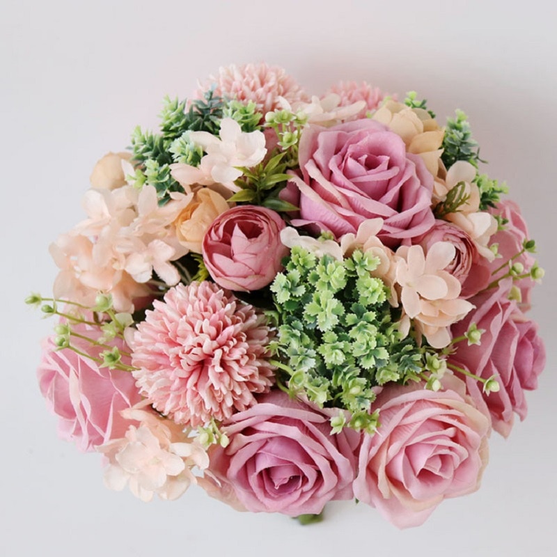 Braut Hochzeit Blumensträuße Künstliche Rose Blumen Strauß Handgemachte Romantische Hochzeit Blumensträuße für Braut Brautjungfer Blumen Halten