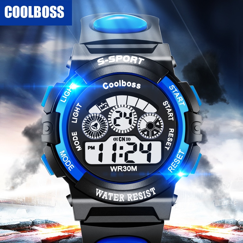 Coolboss freundlicher Uhren LED Digital freundlicher Uhren Jungen Sport Uhr Schüler Multifunktions Armbanduhren relogio infantil