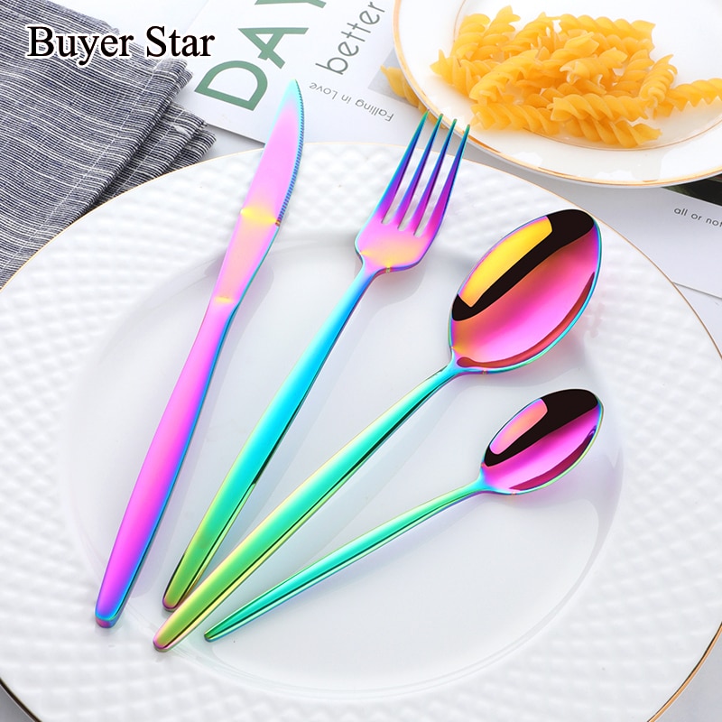 hoch Klasse Besteck einstellen Gold Polnischen Schwarz Griff Edelstahl Lebensmittel Besteck Geschirr Utensil Küche Esszimmer Besteck einstellen