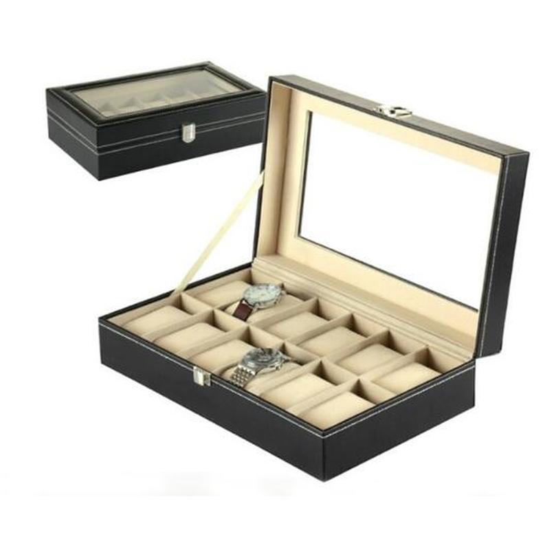 30x20x8cm 12 Schlüssel Schwarz PU Leder Armbanduhr Kasten Uhr Halfter Speicher fallen Veranstalter Uhr Anzeige Kasten Regalos Para hombre