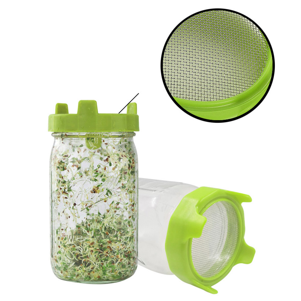 4Stck Kunststoff Sprießen Deckel Edelstahl Gittergewebe Sprießen Gittergewebe Abdeckung Samen Wachsenden Keimung Gemüse Silikon Dicht Ring Deckel