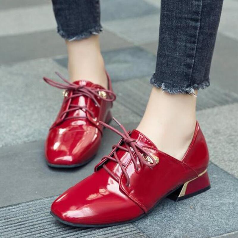 Frauen Halbschuhe Schuhe Spitze hoch lässig Schuhe Patent Leder Oxford Schuhe Frau Wohnungen Schwarz verrotten Frauen Wohnungen Schlingpflanzen Zapatos Mujer