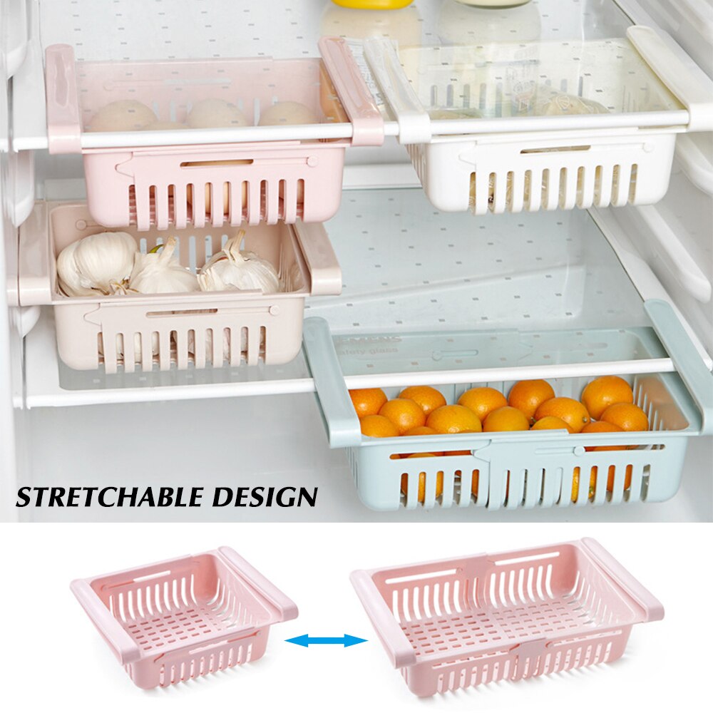 1PC Einstellbar Und Dehnbar Kühlschrank Organizer Schublade Korb Kühlschrank ziehen-aus Schubladen Abstandshalter Schicht Lagerung Gestell