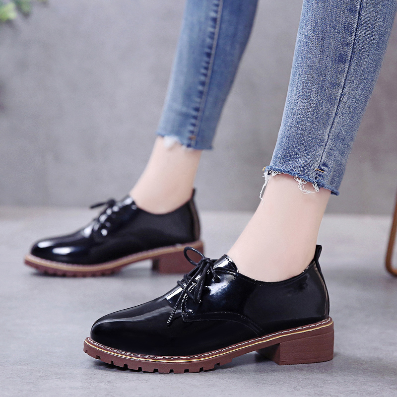 Neue Herbst Frauen Schuhe Weibliche Pu Leder lässig Schuhe Frau Oxfords Spitze hoch Plus Größe Mitte Fersen Plattform Damen schuhe