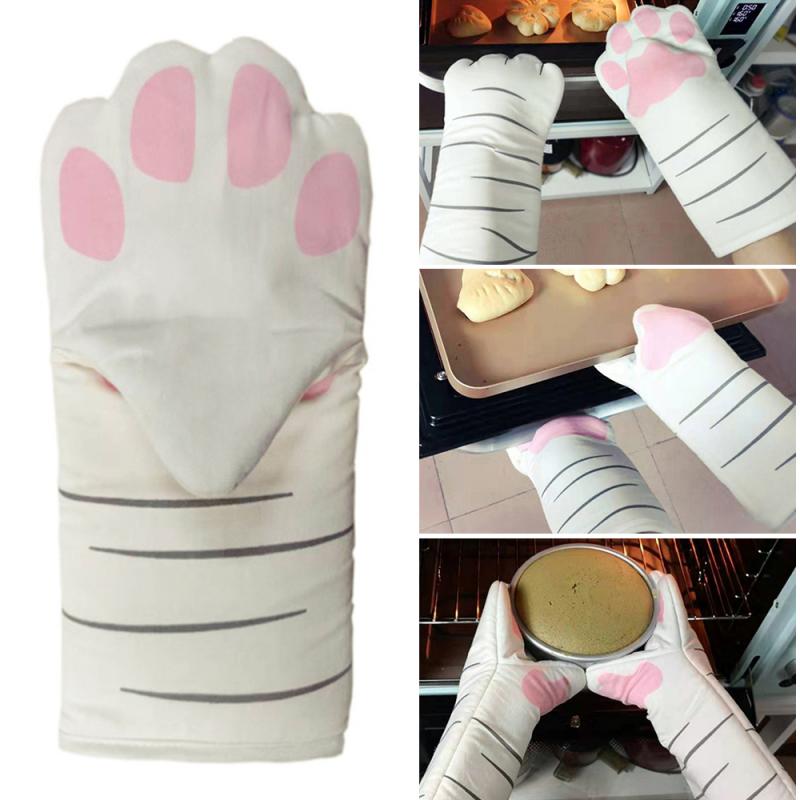 3D Karikatur Katze Pfoten Ofen Handschuhe Handschuhe Lange Baumwolle Nicht-Unterhose Backen Isolierung Handschuhe Wärme beständig Küche Mikrowelle Handschuhe