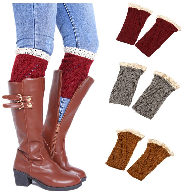Frauen Winter und Herbst Bequeme kurz Spitze Dekor Häkeln Beinlinge stricken-Stiefel Manschetten Socken Stiefel Wärmer Stiefel-Toppers Gamaschen