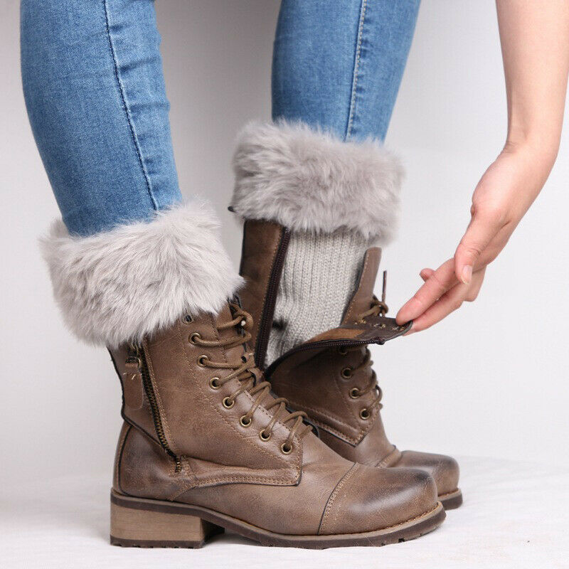 1 paar Warme Beinlinge Frauen Winter Gestrickte Stiefel Manschetten Pelz betroffen Deckel Stiefel Socken Beine Wärmer 3FS