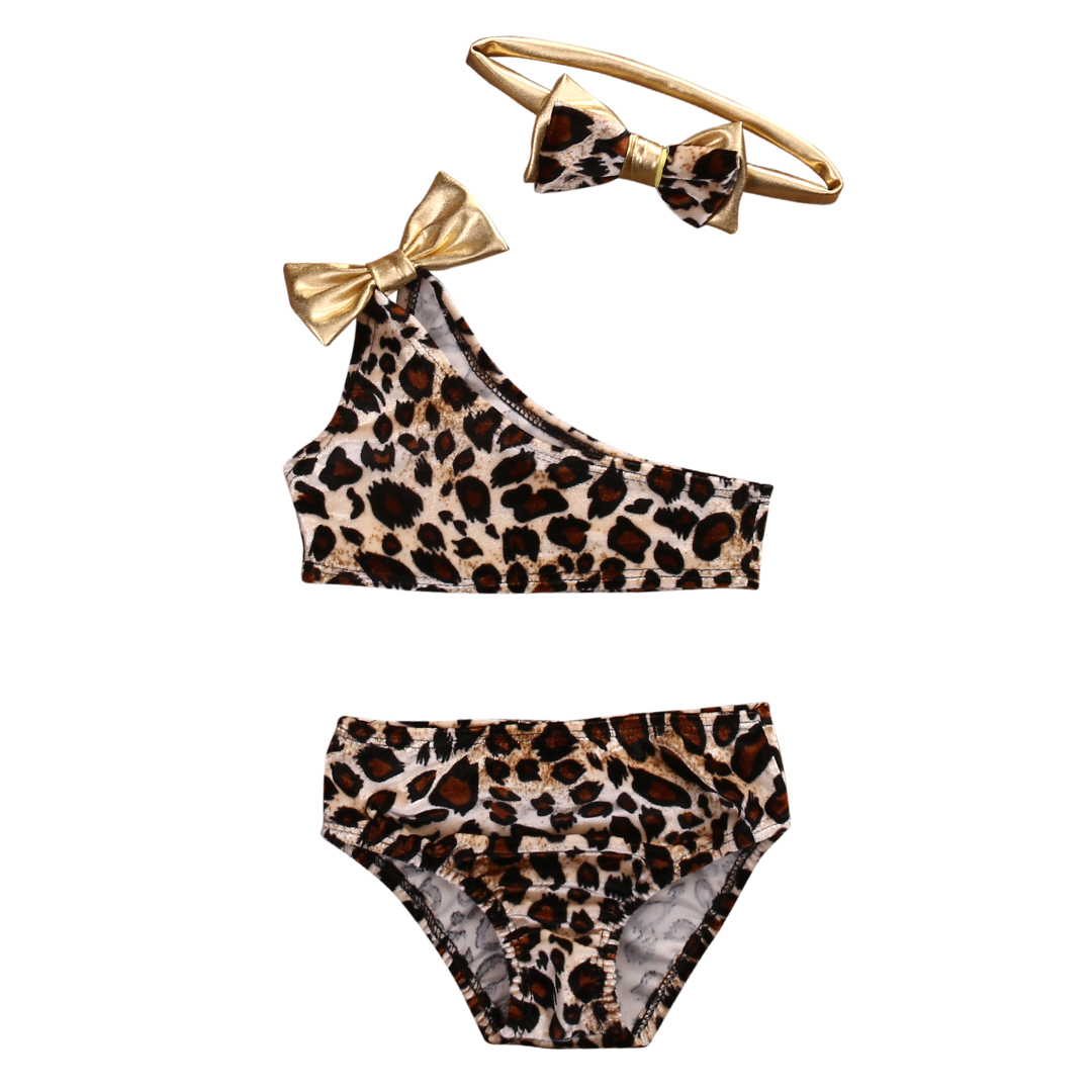 PUDCOCO freundlicher Baby Mädchen schwimmen Leopard Bikini einstellen Bademode Badeanzug 3 stücke Badeanzug Mädchen Leopard Schulter Swimwears