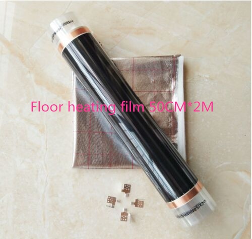 Boden Heizung Film + 4 Klemmen + Aluminium folie, infrarot heizung Film 50 cm x 2 m elektrische heizung für zimmer 1 platz 220 V