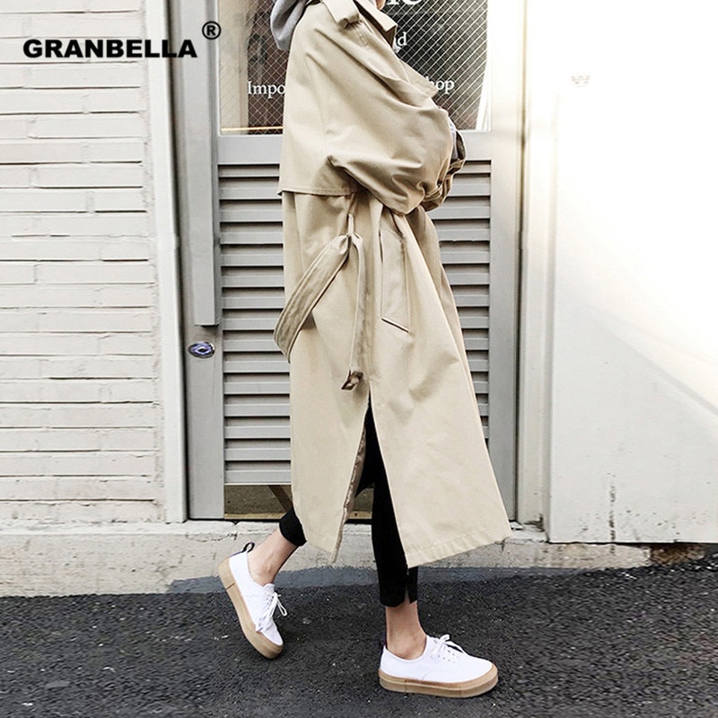 frühling lässig Frauen Baumwolle Graben Mantel Übergroßen Doppel gebrüstet Jahrgang Outwear Mit Gürtel schick Mantel Weibliche Windjacke