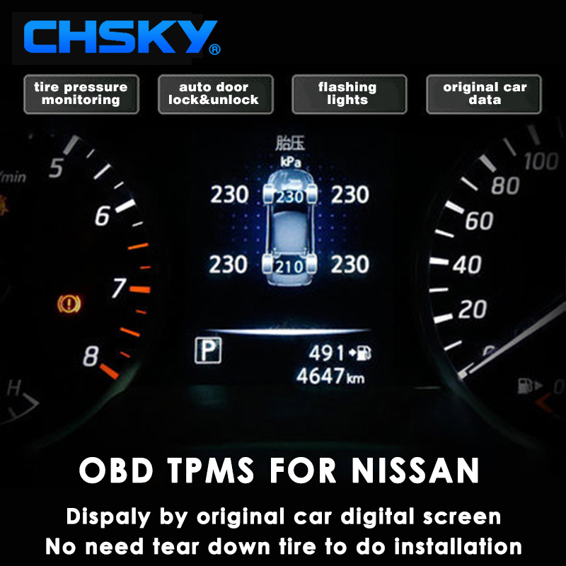 CHSKY OBD TPMS Pro Nissan X-Pfad Tiida Qashqai Teana Reifen Druck Überwachung System Überwachung OBD Sensor Sicherheit Alarm