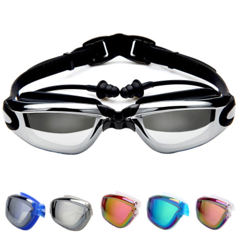 Galvanik brille HD Anti-Nebel-und Anti-uv schwimmen brille weiblich männlich tauchen erwachsene professionelle große Kasten mit ohrstöpsel auf