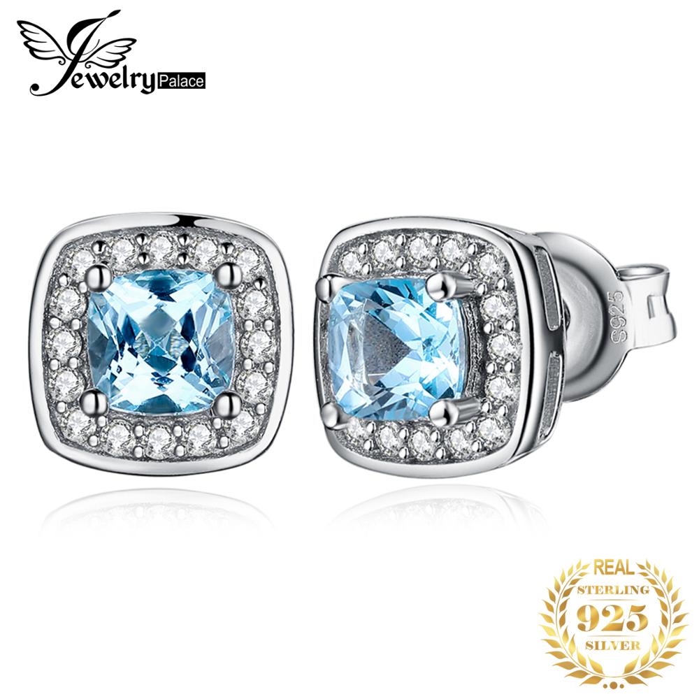 JewelryPalace Kissen Original Himmel Blau Topas Zucht Ohrringe 925 Sterling Silber Ohrringe Für Frauen Koreanische Ohrringe Modeschmuck