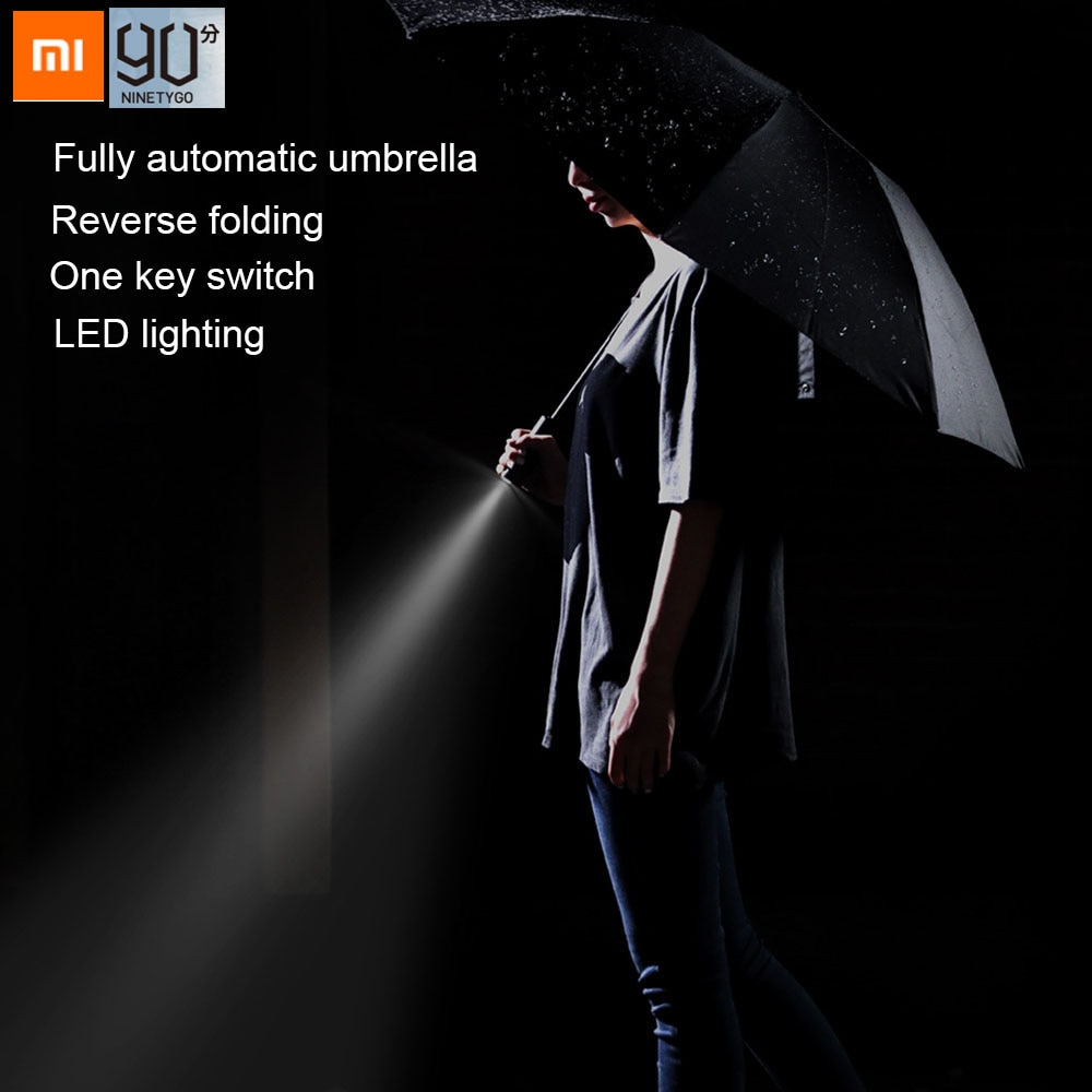 Xiaomi 90Spaß Automatische umkehren Regenschirm Männer LED Leucht Winddicht Faltung Geschäft Starke Regenschirm Anti UV