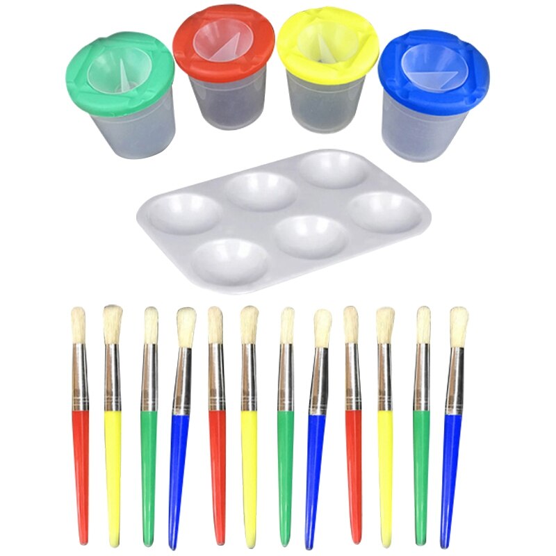 17 stück einstellen freundlicher Kuli Wasch Werkzeug Kunststoff Kuli Wasch Kasten Große Runde Kunststoff Palette Kunst Werkzeug einstellen