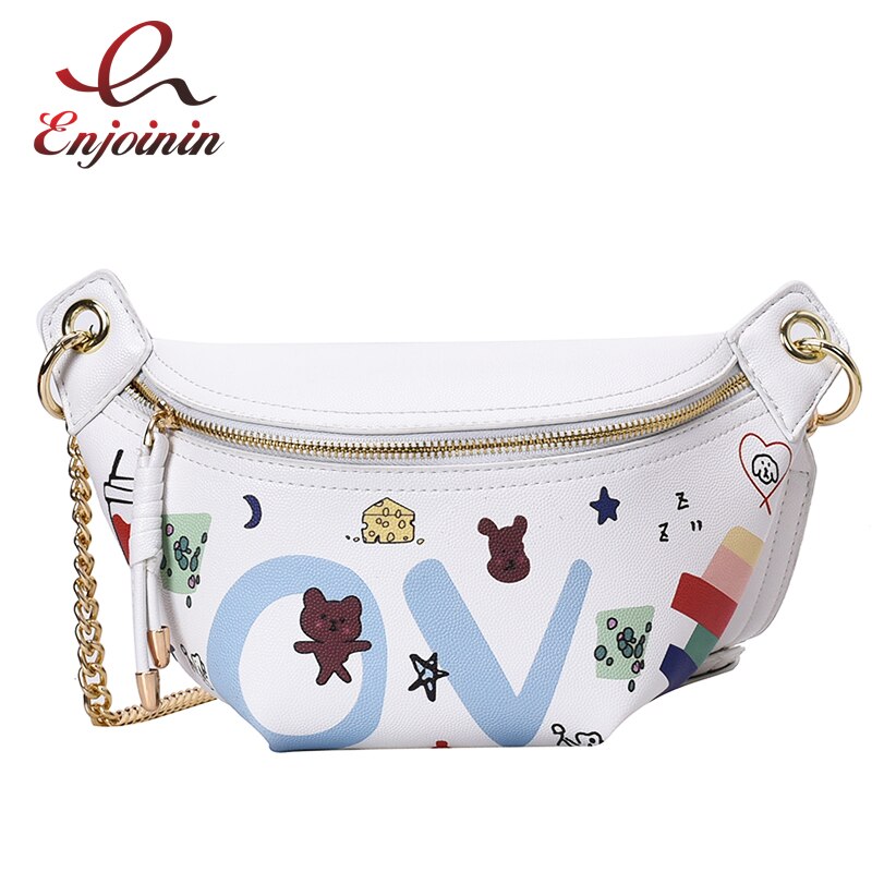 modisch Leder Karikatur-aufbringen Mädchen der Taille Packungen Schulter Tasche fanny Pack Nachricht Tasche für Frauen Gürtel Tasche Crossbody Brust taschen