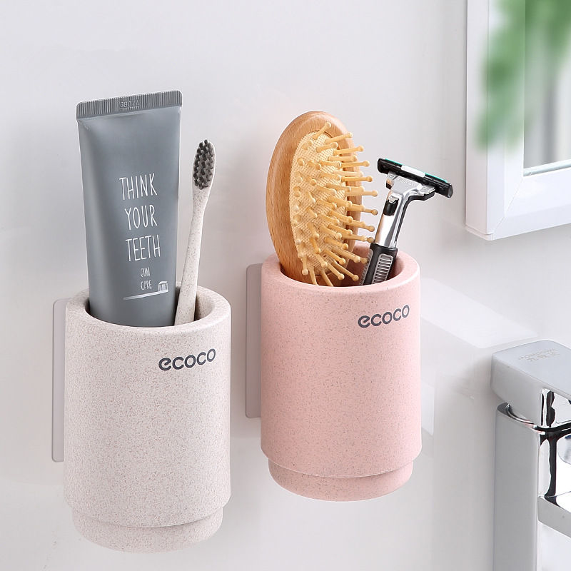 ECOCO Zauberstab Montiert Zahnbürste Weizen Stroh Waschen Halfter Lagerung Gestell Magnetische Zahnbürste Tasse Halfter Organizer für Schlecht Tasse einstellen