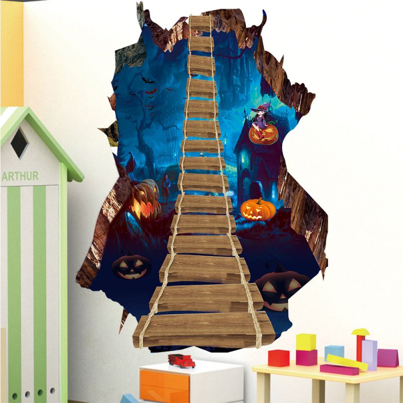 Neueste Halloween Boden Zauberstab Aufkleber 3D PVC Vision Kürbis Treppen Wasserdichte Boden Zauberstab Aufkleber Wohnkultur