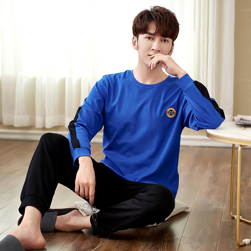 Herbst Winter Männer Pyjama einstellen 100% Baumwolle M-4XL Pyjama Einfache Nachtwäsche lässig Weichen Männlichen Pijamas