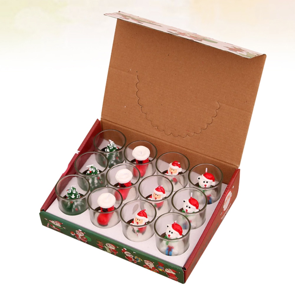 12 stücke Weihnachten Tisch Dekoration Tasse Kerze einstellen Weihnachten Kerze Kreative Schreibtisch Ornament für Szene Layout (Bunte)