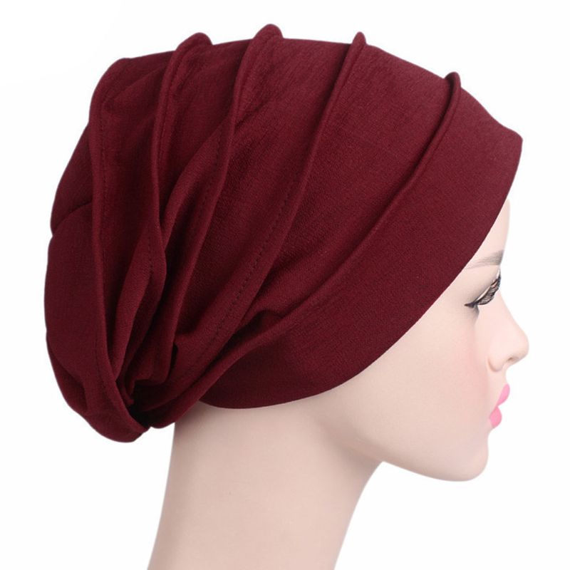 unisex Baumwolle Schlaf Kappe Krebs Mütze Muslimischen Turban Haarausfall Chemo Hütte Plissierte B95F