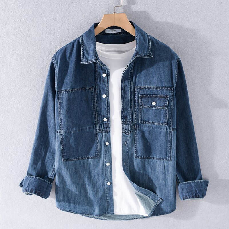 herbst langarm Denim arbeitskleidung hemd männer lässig frühling retro Trend Hemden für männer feste reine baumwolle Shirt herren Hemd