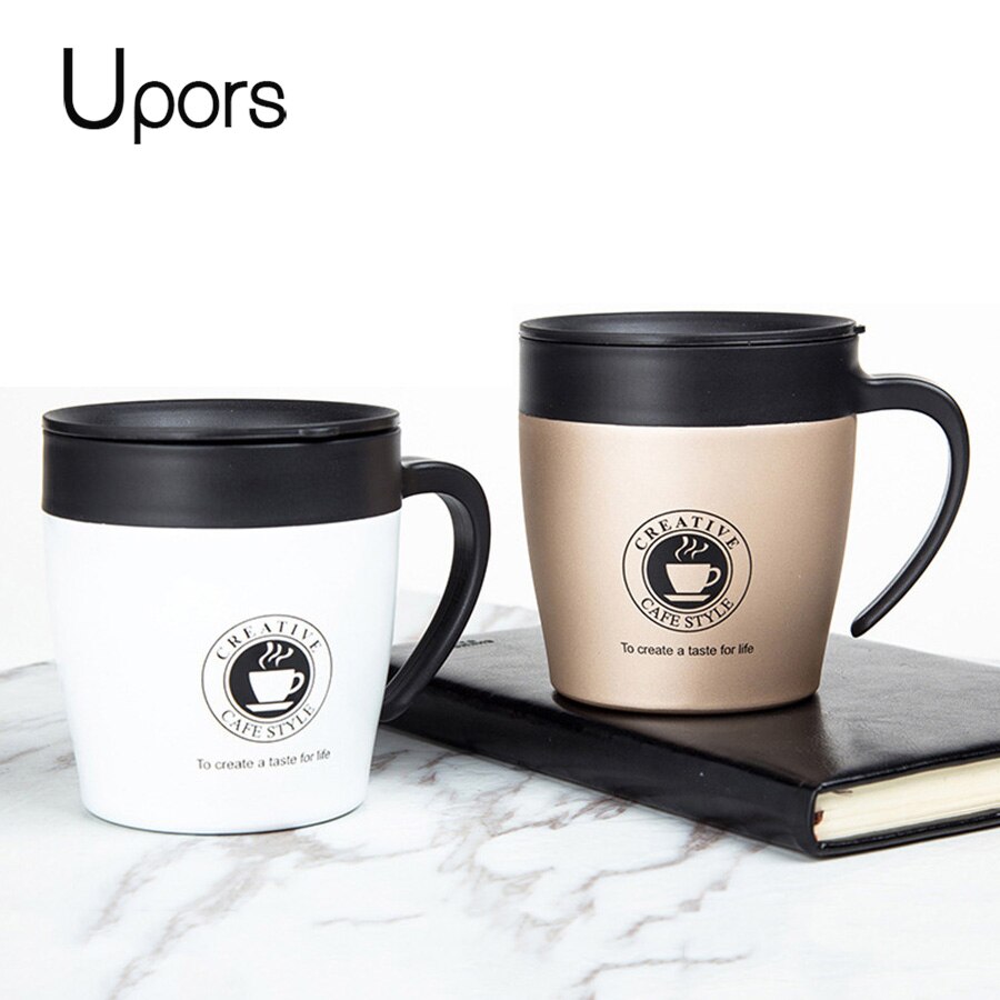 UPORS 330ml Kaffee Tasse 304 Edelstahl Vakuum Isolierte Thermos Tassen Becher Kreative Reise Kaffee Becher mit Deckel & löffel