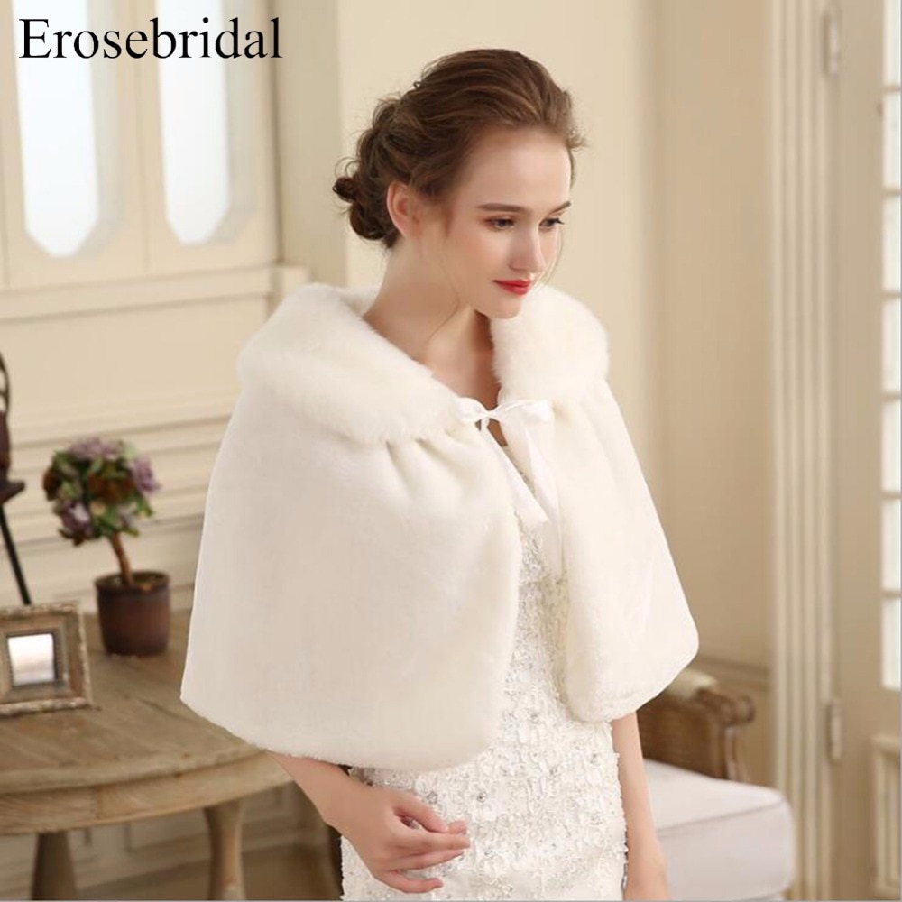 Weiß Braut wickelt Pelz Hochzeit Jacke Winter Warme Bolero Kurze Kap Braut wickeln Schal Hochzeit Zubehör ES903