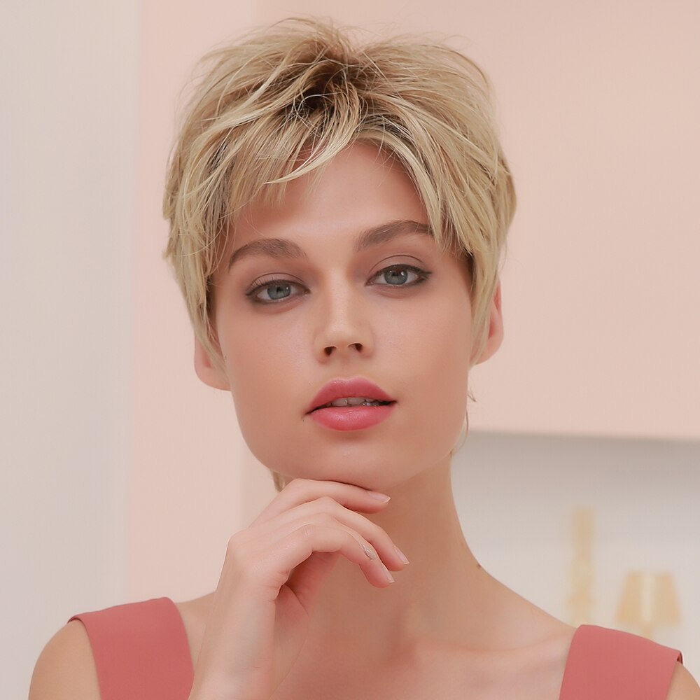 Kurze Spitze Synthetische Perücken Braun blond Ombre Haar Perücken für Frauen Hitze Beständig Einfache Hohe Dichte Täglichen Natürliche Spitze perücken