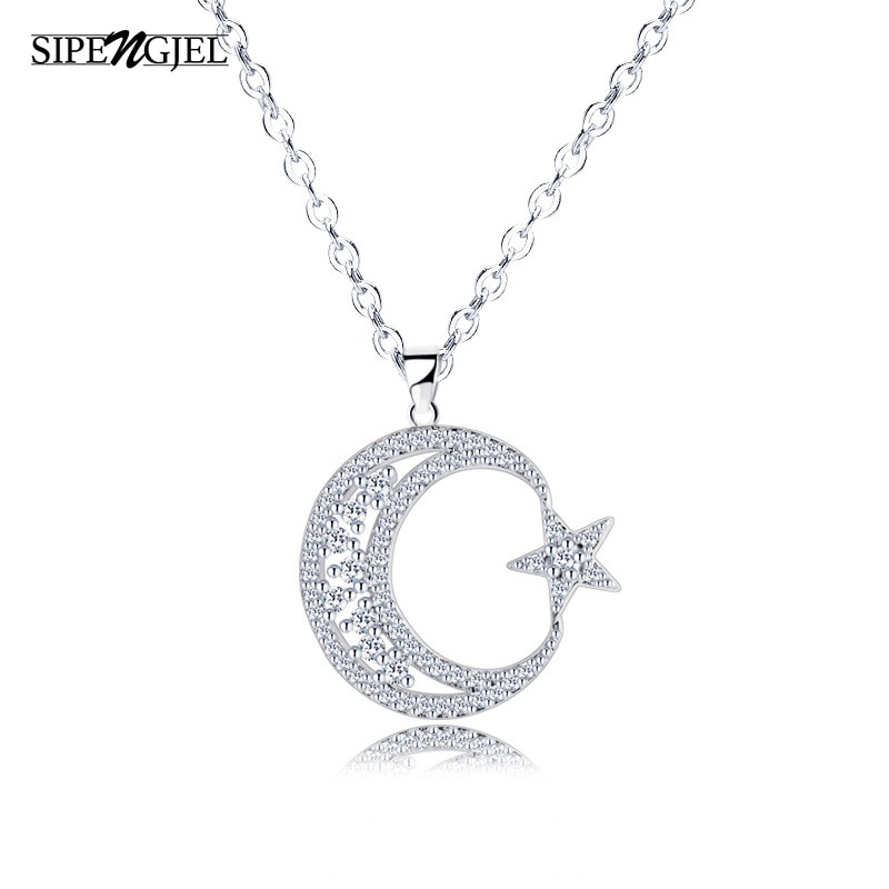 modisch Zirkonia Stern Mond anhänger Halskette luxus hohl Halsband Halskette Für Frauen Koreanische Schmuck X-l0122