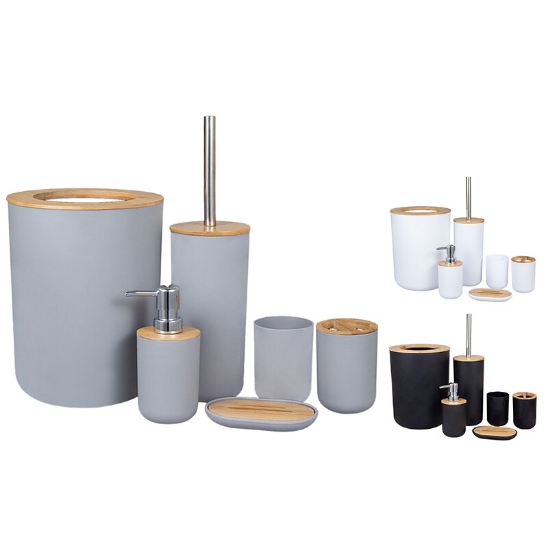 6-stück Bambus Schlecht Zubehör einstellen Umwelt Freundliche Wc Zubehör einstellen mit Lotion Spender Etc.