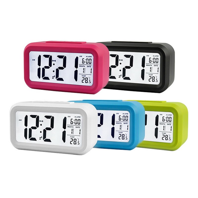 Digital Wecker LED Elektronische Uhr Clever Stumm Hintergrundbeleuchtung Anzeige Temperatur & Kalender Schlummern Funktion Wecker