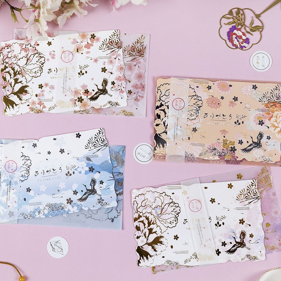 Ukiyoe kran serie Vergoldung Transluzenten papier Umschlag mit Nachricht Karte Gruß karte knapp Stationäbetreffend Lagerung Papier