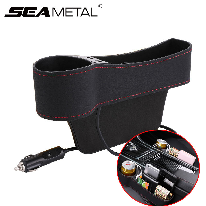 2 stücke Auto Sitz Lücke Lagerung Kasten Leder Auto Sitz Lücke Organizer 2USB Auto Lagerung Tasche Für Auto Sitz Spalt verstauen Aufräumen fallen