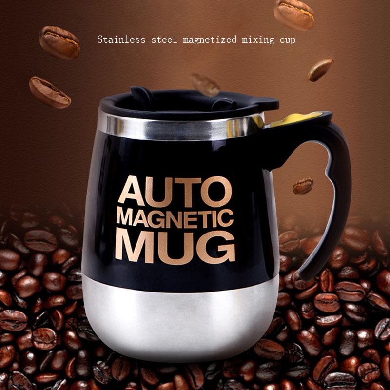 Auto Sterring-silber Kaffee becher Edelstahl Magnetische Becher Milch Mischen Tassen Elektrische Faul Clever Shaker Kaffee Tasse 2 stücke 1 löffel