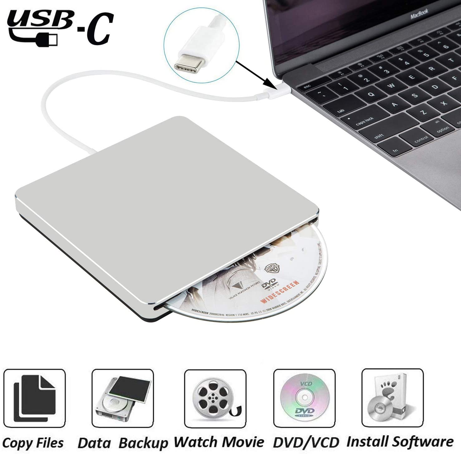 Externe DVD Brenner Stock USB 3.0/Typ-C Optische Stock Schlank Slot-in CD/DVD +/-RW Brenner Spieler USB C Superdrive für Mac/Fenster