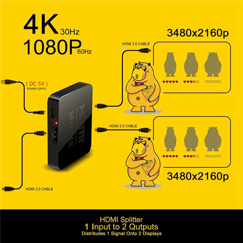 voll HD 4K HDMI Splitter Konverter 1 in 2 aus Umschalter Kasten Hub 3D 1080P für 360 PS3/4/5