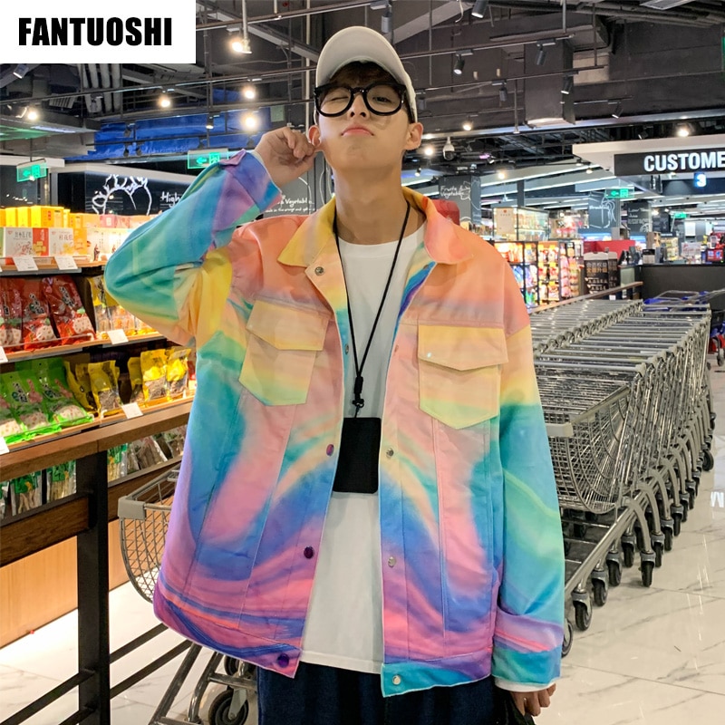 herbst und Winter Schüler lässig Jacke Regenbogen jacken für männer Denim Paar der farbige jacken
