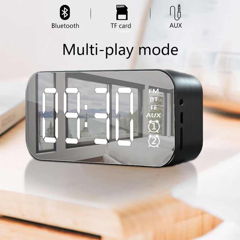 HiFi Bluetooth Lautsprecher LED Spiegel Bildschirm Alarm Uhren praktisch Subwoofer Uhr Tisch Digitale Uhr Despertador MP3 TF FM AUX